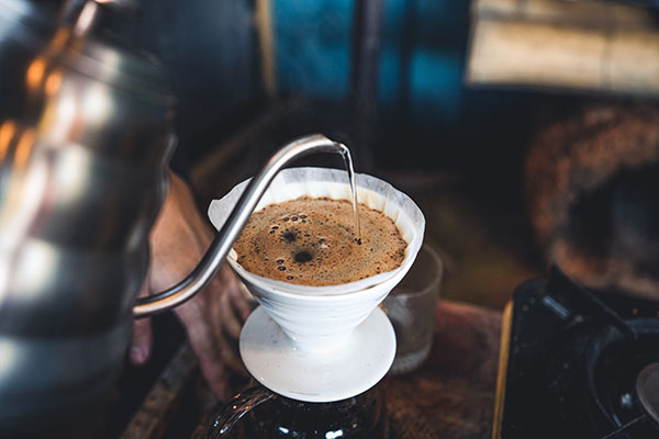 Drip coffee in a rustic coffee shop